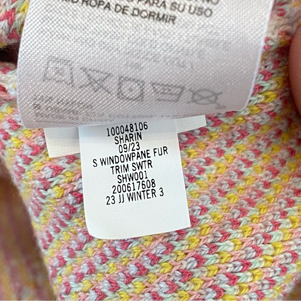 JANIE AND JACK WHITE PINK BLUE STRIPE FUR TRIM COLLAR PUFF SLEEVE SWEATER DRESS - Picture 7 of 7